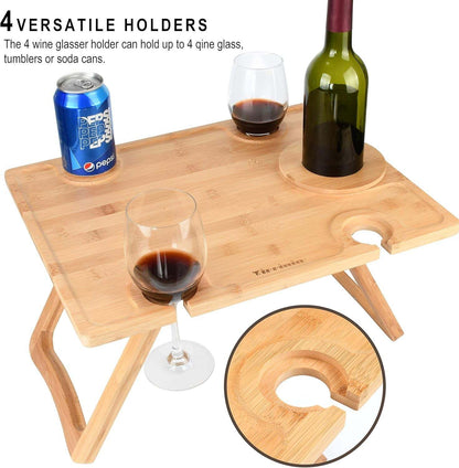 Wooden Portable Picnic Table with Wine Holder
