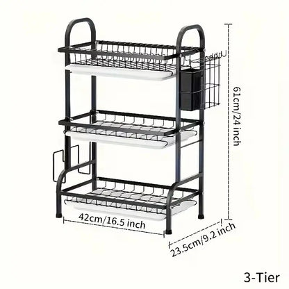 Close-up of rust-resistant carbon steel frame construction on 3-tier dish drying rack