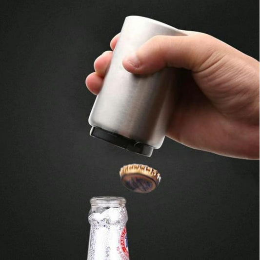 Premium Magnetic Bottle Opener-Automatic Push-Down Stainless Steel Beer Opener with Cap Catcher,No-Slip Grip for Kitchen, Home Bar & Commercial Use Minican