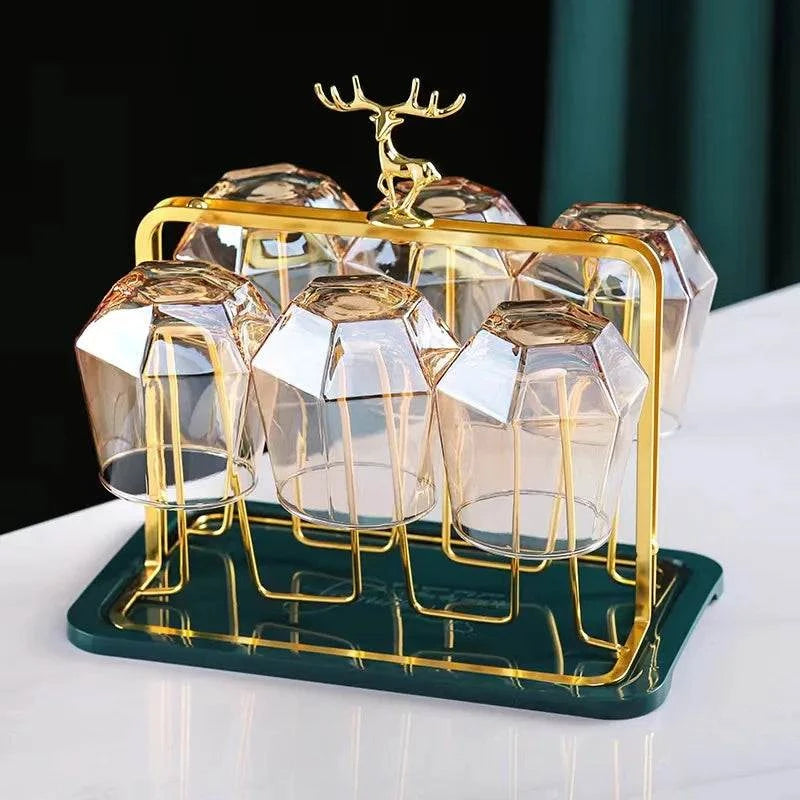 Elegant European Style Metal and Glass Water Cup Rack - Perfect for Stylish Home Organization