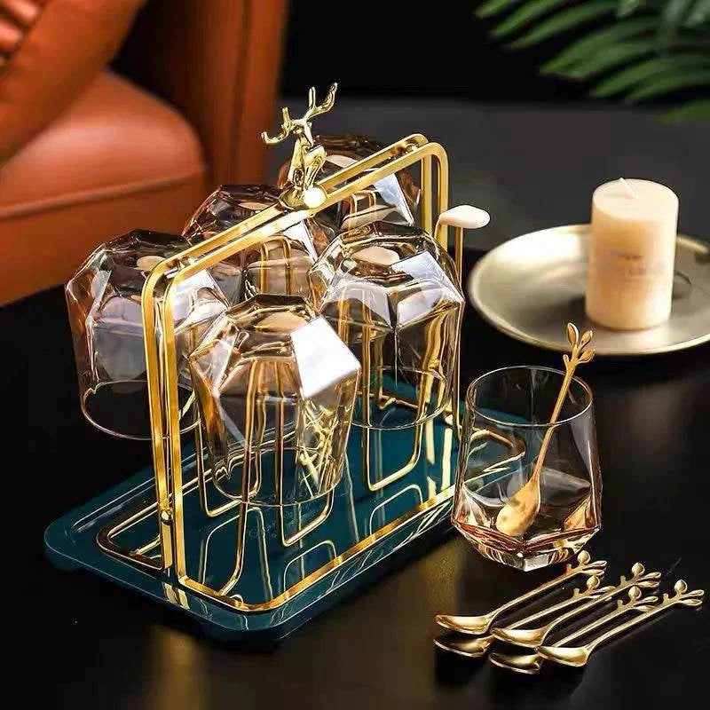 Elegant European Style Metal and Glass Water Cup Rack - Perfect for Stylish Home Organization