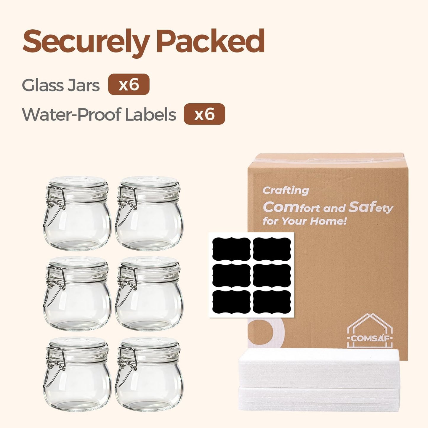 6-Pack 17oz Short Glass Storage Jars with Lids - Airtight Pint-Sized Canning Jars for Jams, Pickling, and Pantry Organization