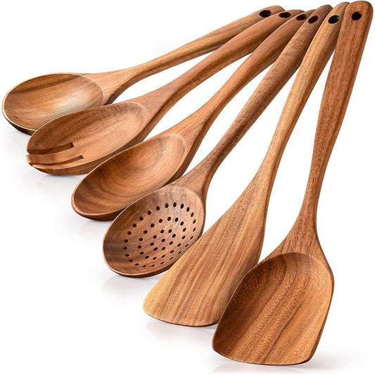 Premium 6-Piece Wooden Utensils Set - Non-Stick Kitchen Tools for Effortless Cooking and Serving