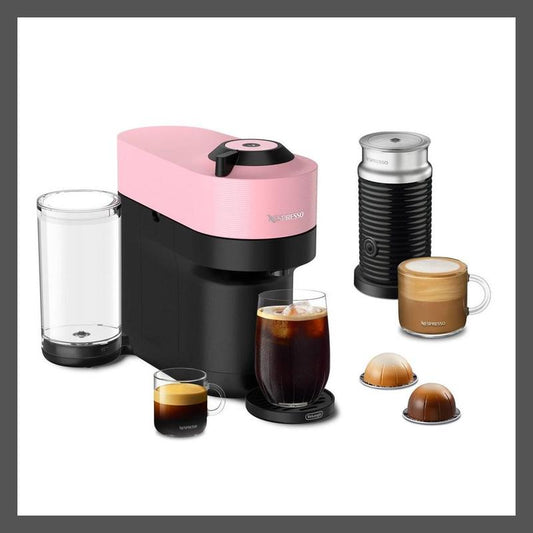 Nespresso 25.4 Oz Espresso Maker Machine Pink Vertuo Pop Coffee Delonghi Milk