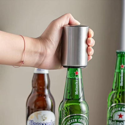 Premium Magnetic Bottle Opener-Automatic Push-Down Stainless Steel Beer Opener with Cap Catcher,No-Slip Grip for Kitchen, Home Bar & Commercial Use Minican