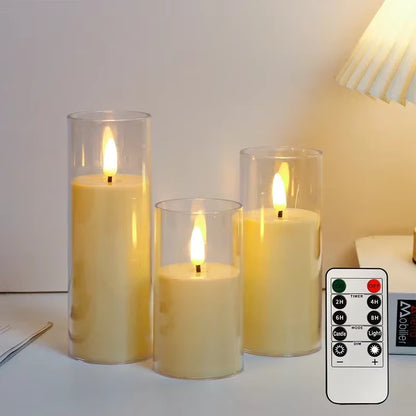 Clear Acrylic Flameless Candles Battery Operated with Remote Timer Flickering Flame Fake Candles for Wedding Halloween Homedecor