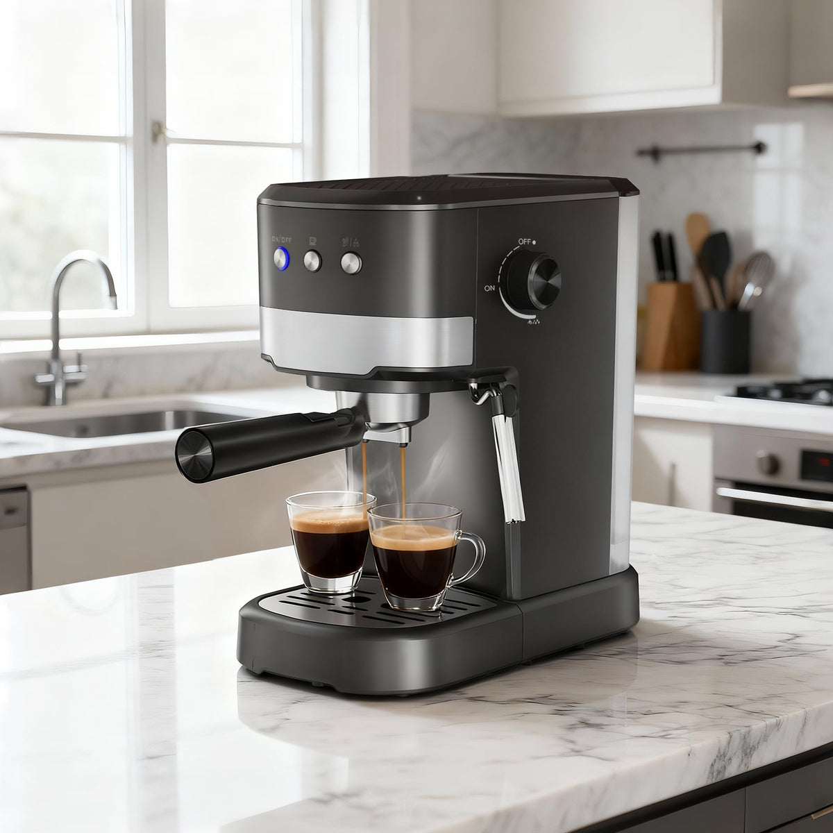 Experience Barista-Quality Coffee at Home with the NICWIN 15-Bar Espresso Machine Featuring Auto Milk Frother and Steam Wand