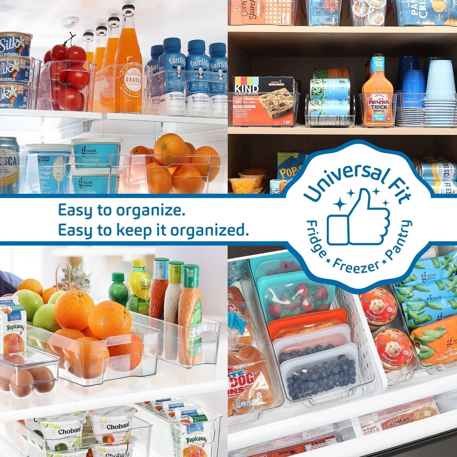 14-Piece Refrigerator Organizer Set - Stackable Clear Acrylic Bins for Efficient Fridge and Freezer Organization (Model: VDS-SB-BIN-14SET)
