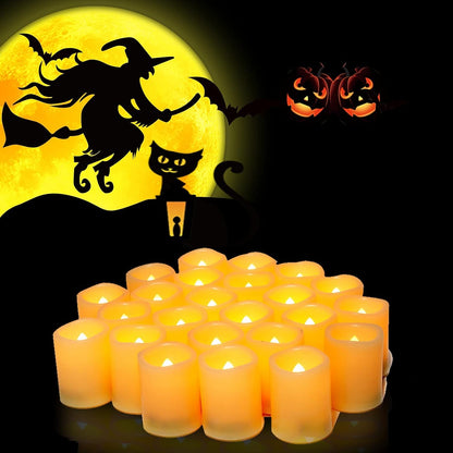 24-Pack White Battery-Operated Flameless LED Votive Candles with Flickering Effect