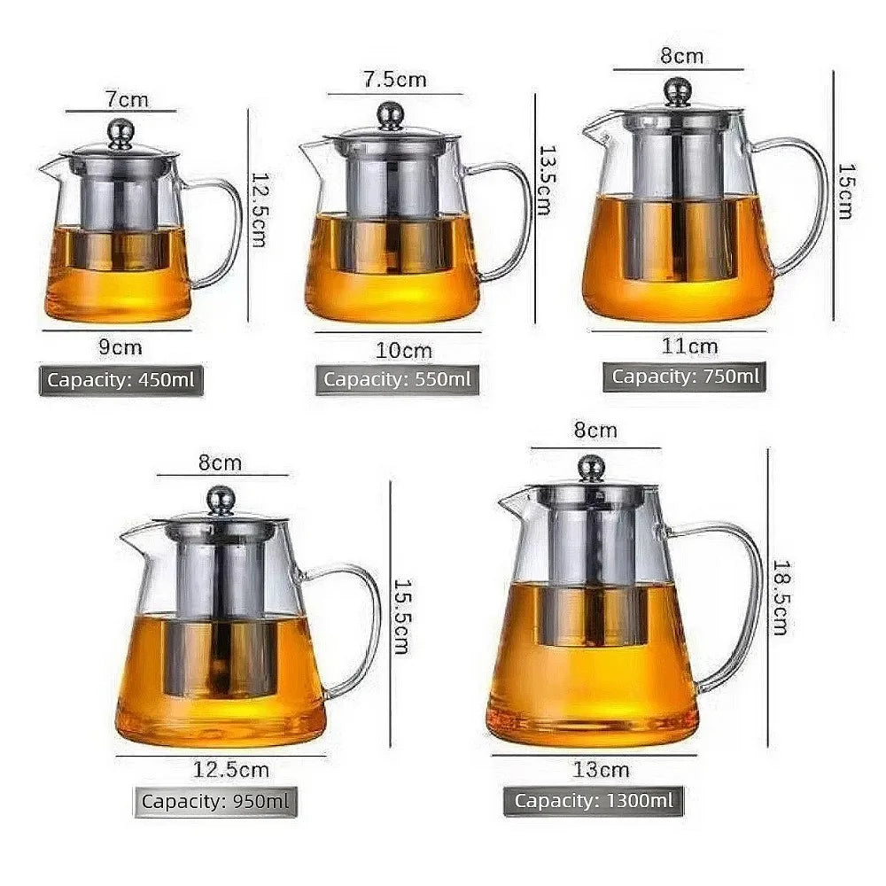 Elegant High-Temperature Resistant Glass Teapot with Removable Stainless Steel Infuser - Perfect for Induction Cooking and Tea Lovers!