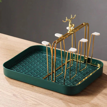 Elegant European Style Metal and Glass Water Cup Rack - Perfect for Stylish Home Organization