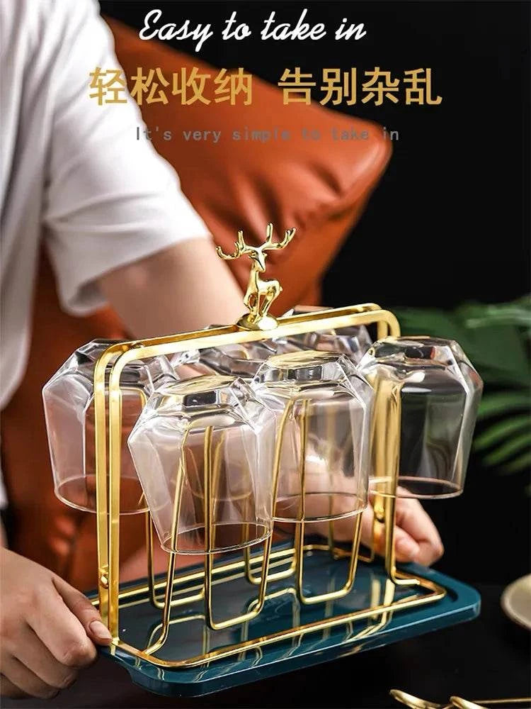 Elegant European Style Metal and Glass Water Cup Rack - Perfect for Stylish Home Organization