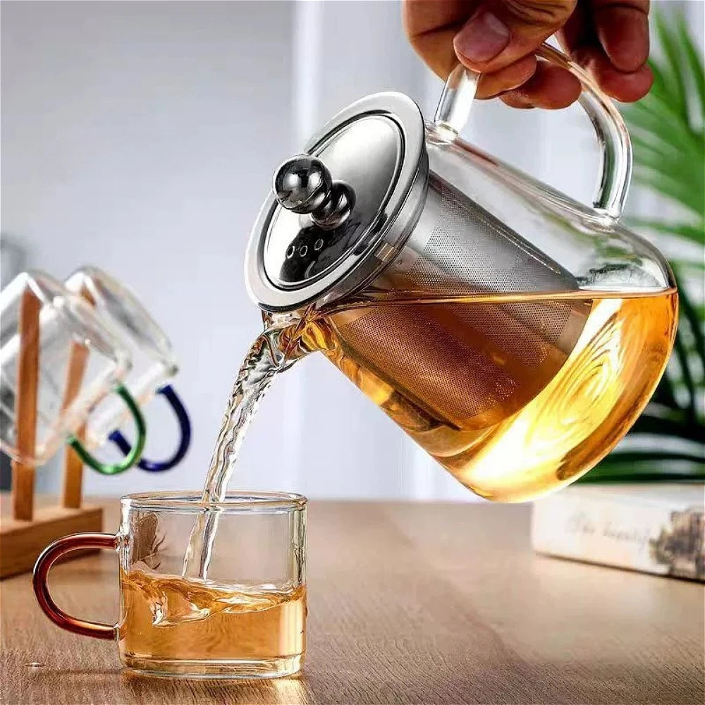 Elegant High-Temperature Resistant Glass Teapot with Removable Stainless Steel Infuser - Perfect for Induction Cooking and Tea Lovers!